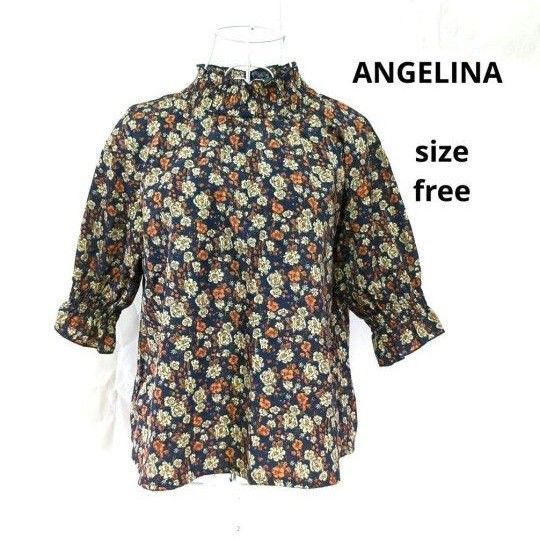 ANGELINA アンジェリーナ オーバーブラウス 七分袖ブラウス 花柄ブラウス