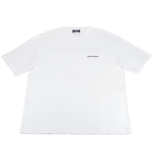 バレンシアガ BALENCIAGA 半袖 Tシャツ クルーネック ロゴ プリント 612966 ホワイト 白 コットン サイズL トップス カットソー 中古