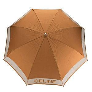 セリーヌ CELINE 折りたたみ傘 アンブレラ 日傘 かさ ロゴ コットン ブラウン ベージュ 小物 レディース 中古