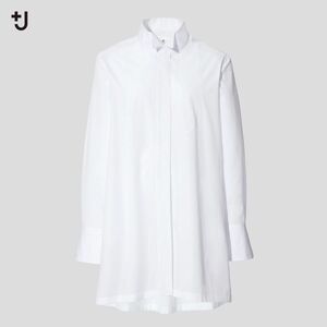 【美品】UNIQLOユニクロ＋Ｊジルサンダー★人気完売希少！スーピマコットンロングシャツ長袖／綿100％★ホワイト白Ｓ