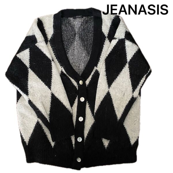 JEANASIS ダイヤ柄 ニットカーディガン
