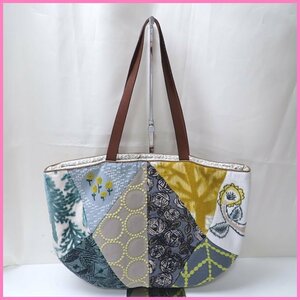 ★美品 mina perhonen/ミナペルホネン Piece bag/トートバッグ pi0307/ブラウン×マルチカラー/総柄/A4対応/肩掛けOK&1988300001