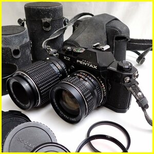 ★アサヒペンタックス K2 一眼レフカメラ + レンズ SMC PENTAX 24mm F3.5/MACRO 100mm F4/フード・キャップ等付属/ジャンク扱い&1932000355