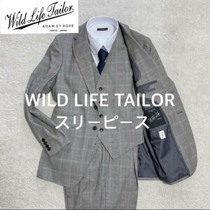 溢れる高級感 ●T.NOBUKUNI for WILD LIFE TAILOR スーツ セットアップ 3ピース スリーピース グレンチェック柄 M グレー ベスト メンズ
