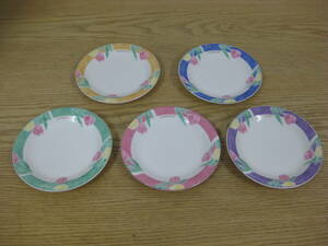YAMAKA 山加陶器 GIVENCHY ジバンシー 平皿 小皿 5枚セット 色違い チューリップ柄 直径16.5cm×高さ1.5cm 直接引取（東大阪）歓迎