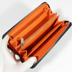  long wallet men's original leather lady's round fastener black orange EW-01 1 jpy 1