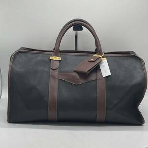 ⑩BN400● dunhill ダンヒル PVC×レザー ボストンバッグ 旅行かばん メンズ ダークブラウン系 ネームタグ付き