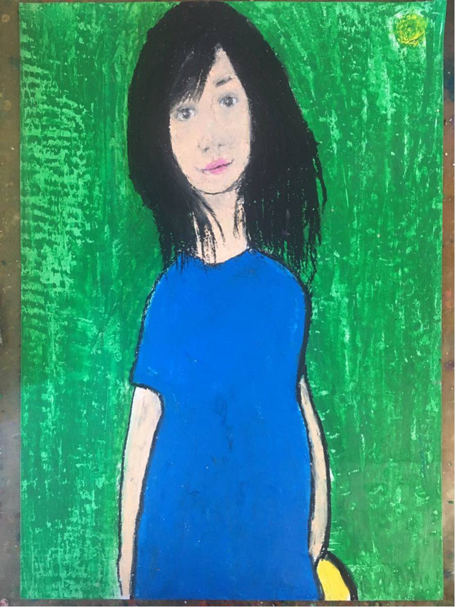 Artista hiro C Concierto original en el verde, obra de arte, cuadro, pintura al pastel, dibujo con crayón