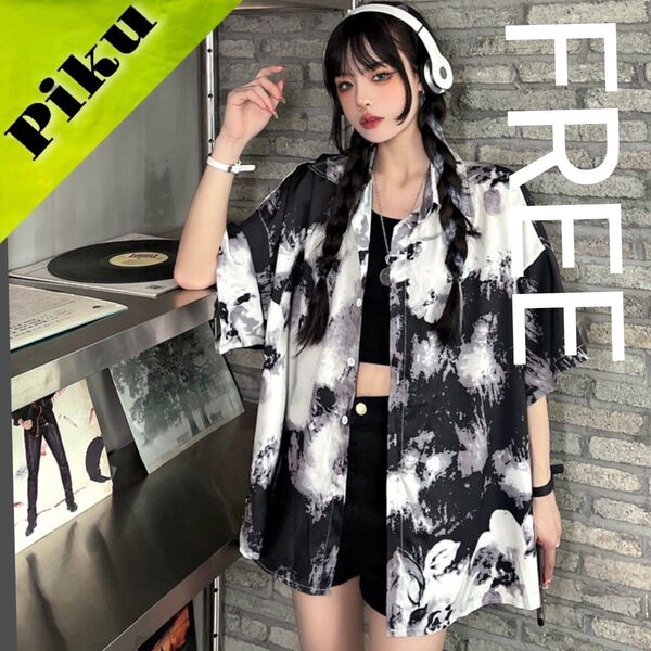タイダイ柄 大花柄 半袖 シャツ 韓国 地雷系 オルチャン ストリート ブラウス タイダイ 大花 オーバーサイズ 男女兼用