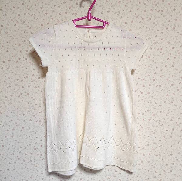☆ハンドメイド☆ ベビー服 サマーニット ワンピース 夏糸機械編み お出かけ着