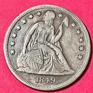 銀貨 1849年　1ドル 自由の女神 リバティ イーグル アメリカ 一円銀貨　硬貨 古銭 貿易銀 コイン 竜 