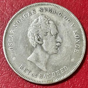 銀貨 1849年　オスカル1世　スウェーデン＝ノルウェー連合王国　ベルナドッテ王朝第2代の国王　硬貨 古銭 貿易銀 コイン 竜 一円銀貨
