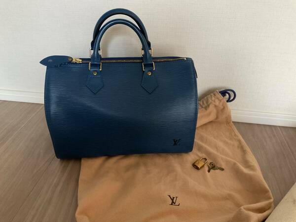 Louis Vuitton ルイ ヴィトン エピ スピーディ30（トレドブルー）パドロック、保存袋付き