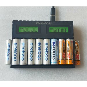 新品 充電器 / 中古 充電池 単三 ×10本 / 単3 単3型 単三型 充電器セット 充電池セット USBチャージャー 8ポート