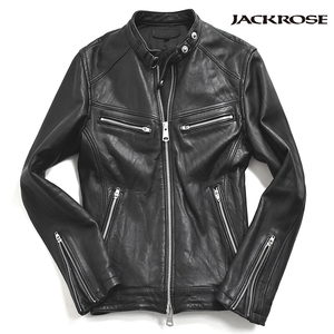 [美品] JACK ROSE / ジャックローズ 羊革 ラムレザー シングルライダースジャケット 4 メンズL - XL 黒 ブラック 革ジャン バイカー