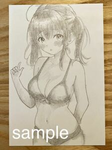 オリジナル ◇ 手描きイラスト ◇ 女の子 【ハガキサイズ】◆ 鉛筆画 ◆ 水着 ◇MK01