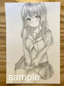 Art hand Auction Original ◇ Hand-drawn illustration ◇ Girl [Postcard size] ◆ Pencil drawing ◆ Sailor suit ◆ Uniform 01A, Comics, Anime Goods, Hand-drawn illustration