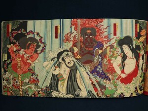 まとめて 38セット 三枚続き 江戸 明治 時代 版画 木版画 歌川国貞 歌川豊国 大井川 東源氏 豊原国周 浮世絵 歌舞伎絵 不動明王 市川團十郎