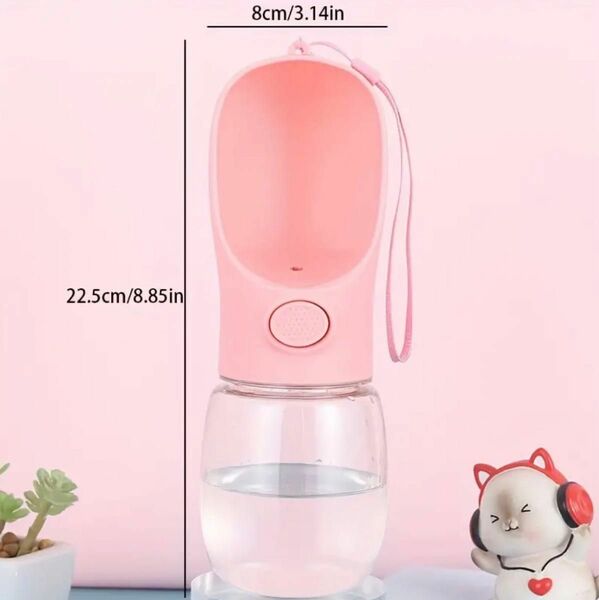 【新品未使用】ペット給水器 犬お散歩 水筒 ウォーターボトル 350ml ピンク