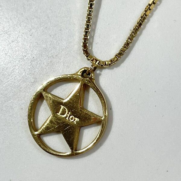 正規品 クリスチャンディオール Christian Dior ネックレス ペンダント アクセサリー 星型 スターリング ゴールド色 ロゴ 