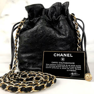 【超希少】CHANEL シャネル オーストリッチ 巾着型 チェーンショルダーバッグ 0番台