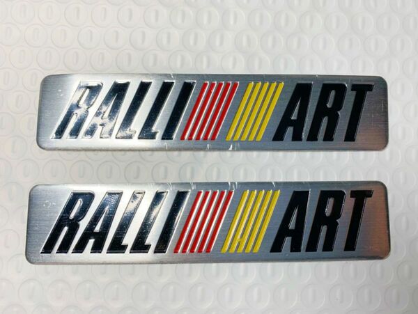 2枚セット　RALLIART MITSUBISHI 三菱　アルミ製　エンブレム ステッカー　シルバー