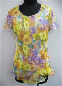 Bana8・衣類◆ラムエッティ ジョナ 半袖シャツ シースルー 絹100％ イエロー 花柄 42サイズ シルク