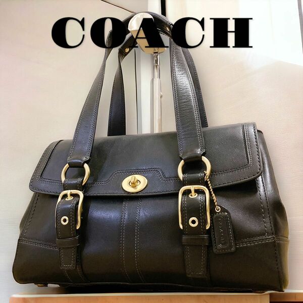 COACH コーチ ハンドバッグ トートバッグ 肩掛け レザー　ハンプトン サッチェルバッグ ブラック　レディース　メンズ　黒　