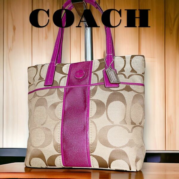 COACH コーチ トートバッグ シグネチャー キャンバス ハンドバッグ ベージュ 肩掛け トート　レディース　メンズ　A4収納可