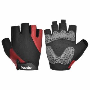  cycling glove BOODUNfisin gloves touch fasteners half finger man and woman use 3D pad attaching mesh cloth bicycle red black new goods free shipping L size 