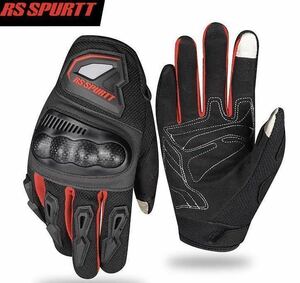 グローブ メッシュ 手袋 バイクグローブ サイクリング スマホ操作対応 大人気 新品 送料無料 黒赤 XLサイズ