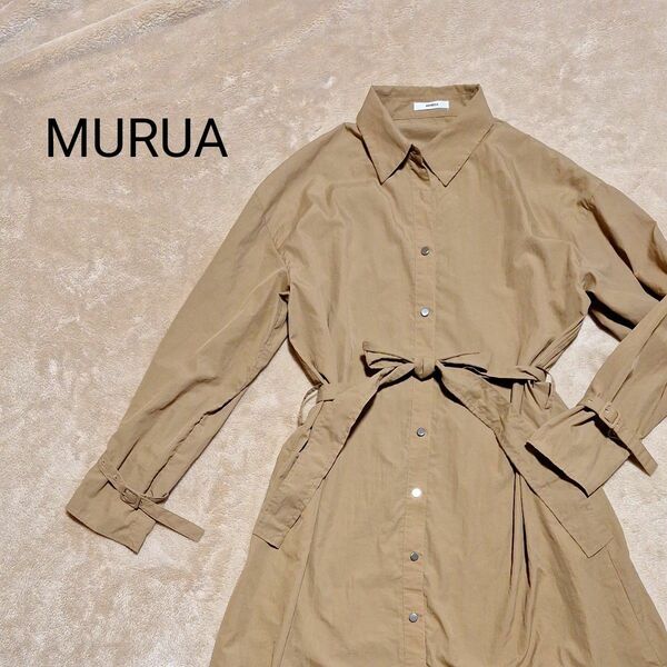 MURUA ワンピース シャツワンピース　ナイロン　F シャツ　ベージュ