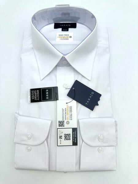 新品 !!　TAKA-Q　タカキュー　長袖　オープン襟　ワイシャツ　形状安定　ホワイト　無地　SIZE： M
