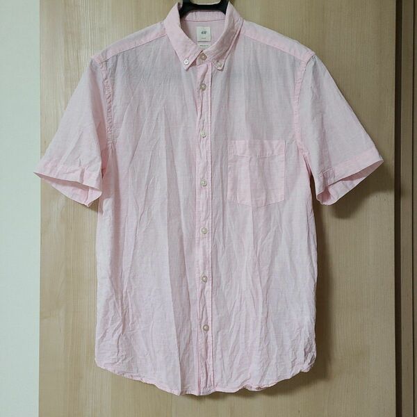 サササ、さわやかなピンクのデザインがシブちぃ！サイズM H&Mエイチアンドエム 半袖シャツ 半袖 ボタンダウン シャツ