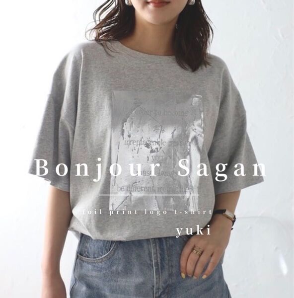 残1【新品/タグ付き】Bonjour Sagan 箔プリントロゴTシャツ g