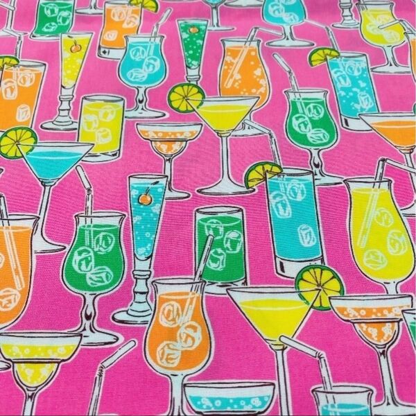 新品 50×100 ハンドメイド 生地 レトロ ジュース柄 ピンク