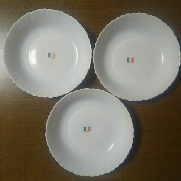 【送料無料】ヤマザキ春のパン祭り山崎春のパンまつり　1986年白いモーニング皿3枚セット　白い皿　カレー皿　パスタ皿　アルコパル
