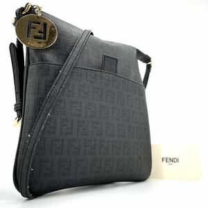 1円《 激レア・極美品 》FENDI フェンディ ショルダーバッグ メンズ ズッキーノ FF ズッカ レザー PVC 斜め掛け クロスボディ ブラック 黒