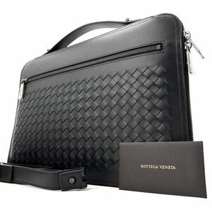 1円《未使用品・定価40万》BOTTEGA VENETA ボッテガヴェネタ 2way ビジネス ショルダーバッグ メンズ イントレ 本革 レザー 付属品完備 黒