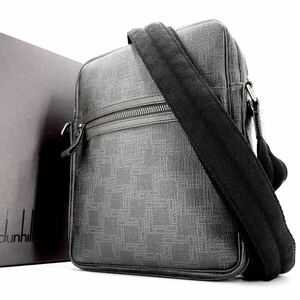 1 jpy { unused class * regular goods }dunhill Dunhill shoulder bag men's D8ti-eito leather PVC diagonal .. Cross body total pattern independent black tea 