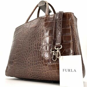 1 jpy { top class * beautiful goods }FURLA Furla business tote bag men's black ko type pushed . leather Logo shoulder in stock diagonal .. Brown tea 