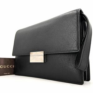 1円《 廃盤・極美品 》GUCCI グッチ クラッチバッグ メンズ オールレザー 本革 シルバー金具 ロゴ シリアル刻印あり 小物入れ ブラック 黒