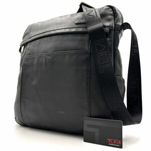 1円《 激レア・美品 》TUMI トゥミ ビジネス ショルダーバッグ メンズ オールレザー 斜め掛け クロスボディ ロゴプレート A4 PC収納◎ 黒