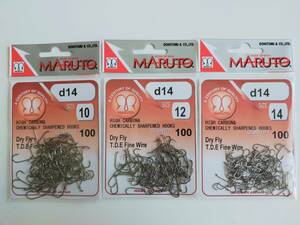 MARUTO DRY FLY HOOKS d14 size #10 #12 #14 each 100ps.@ total 300ps.@ new goods unused goods 