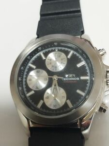  TECHNOS/テクノス クロノグラフ 3針 メンズ クォーツ 腕時計 T9695 現状お渡し稼働品