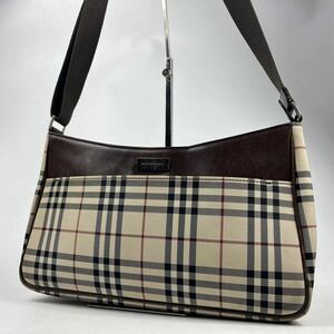 1 jpy ~[ hard-to-find goods ] BURBERRY Burberry shoulder bag leather noba check diagonal .. canvas accessory pouch bag Brown 