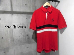 POLO RALPH LAUREN/ポロ ラルフローレン ミドルポニー刺繍 半袖 ポロシャツ LL/ライン入り 半袖シャツ XL/カノコ/赤/メンズ