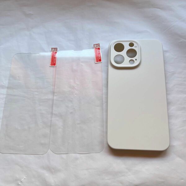iPhone13Pro　スマホケース　ガラスフィルム　2枚　ホワイト　韓国