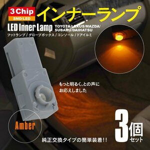 ネコポス限定送料無料★LED 3chip SMD インナーランプ アンバー 3個 フットランプ グローブボックス コンソール ドアイルミ