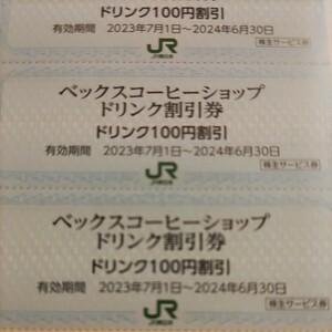 JR東日本優待券のベックスコーヒー100円割引券6枚75円（希望者にはそばいちトッピング券を無料サービス）